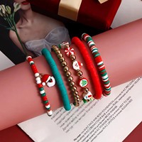 Ensemble de bracelets de Noël personnalisés 2025 avec perles, bracelets extensibles personnalisés en perles d'argile blanches, rouges et vertes avec lettres