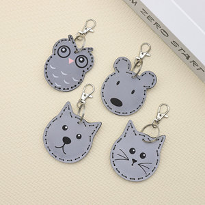 Porte-clés en cuir artificiel réfléchissant, pendentif animal (hibou, chat, lapin, ours, pingouin), accessoire de sécurité nocturne - Product Image 3