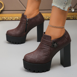 Thick Sole Deep Mouth Professional Flats Plus Size Autumn Fashion Women's Thick Heel Side Zipper High Heels - Product Image 1