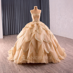 Robe de soirée élégante dorée pour femme, style Sweetheart, Rsm241160-2 - Product Image 1