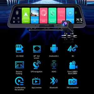 Видеорегистратор BOENKAI, 10 дюймов, IPS, 4G, GPS-навигация, Автомобильный регистратор, черный ящик, 360 градусов, Wi-Fi, ADAS, Android 8,1, двойная камера