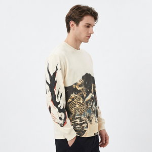 เสื้อยืดแขนยาวพิมพ์ลายสำหรับผู้ชาย คอกลม สไตล์สตรีท ทรงปกติ ผ้าฝ้ายเจอร์ซีย์ - Product Image 3