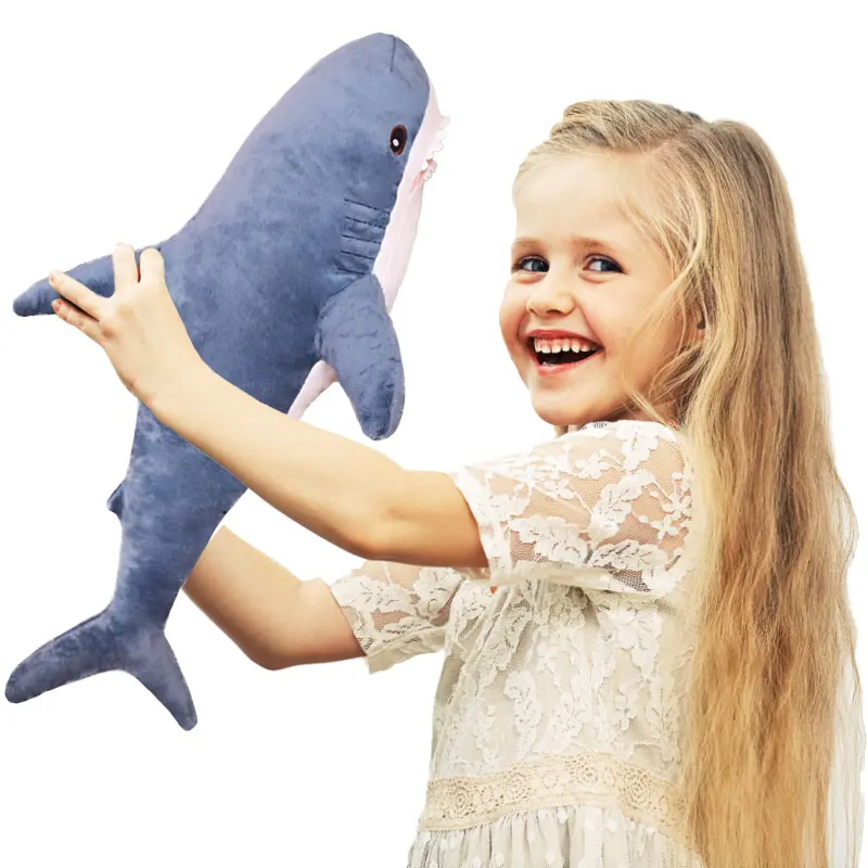 Drop shipping hot selling 80cm 100cm 140cm sleeping plush blue shark toy pillow