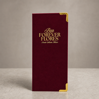 Porte-menu de luxe en velours bordeaux, avec logo personnalisé en feuille d'or gaufrée, couverture rigide, pour hôtel, café, bar à cocktails