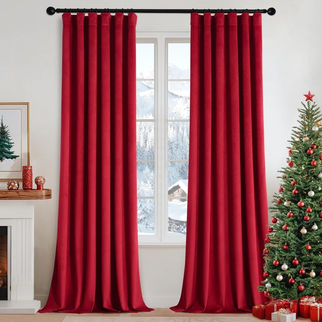 Christmas Velvet Cotton Curtains 96 Inches Long 2 Panels Modern Eco-Friendly Pinch Pleat Thermal Insulated Blackout Curtain