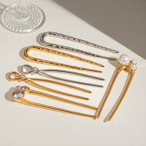 Horquillas para el Cabello de Acero Inoxidable con Oro de 18K, Estilo Clásico Europeo Americano, Lujo Ligero, con Cuentas Geométricas, Joyería para Tocado de Boda - Product Image 2