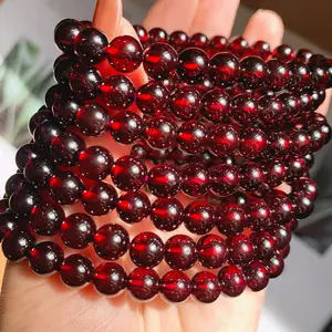 Готов к отправке 6A натуральный камень круглые бусины красный гранат браслет ювелирные изделия фабрика оптовая продажа для женщин