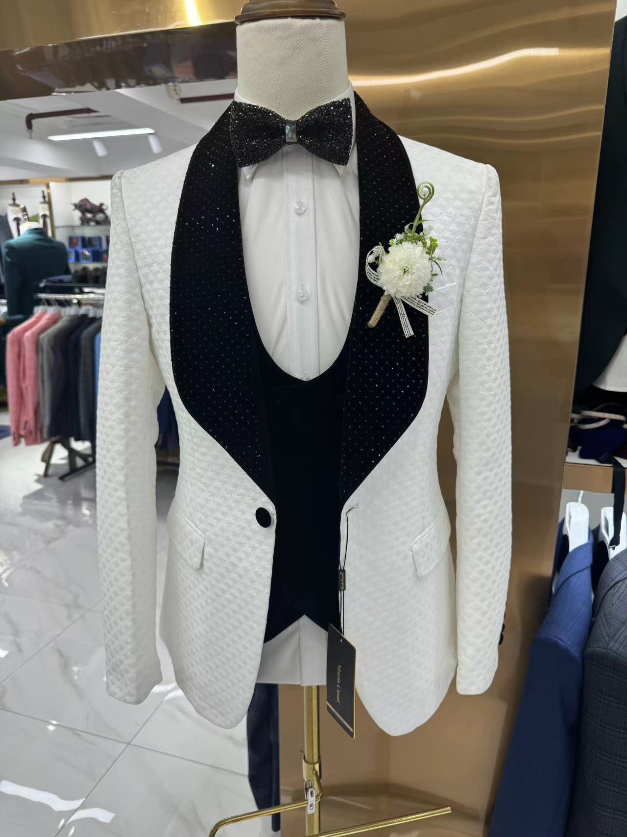 White-3pcs/set-Jacket + vest + pants