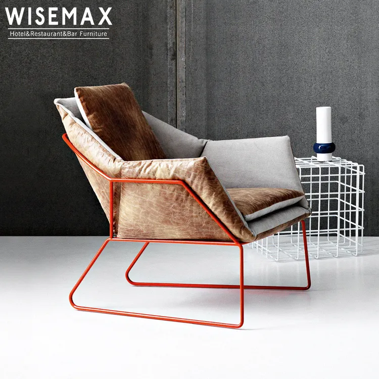 WISEMAX FURNITURE Modern household luxury metal sofa creative fashion furniture leisure chair office negotiation leather sofa
