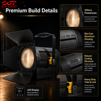 Projecteur LED Fresnel sans ventilateur 200W 5600K CRI95 DMX512 Zoom motorisé 20-60 °   Luminaire de scène silencieux pour salle de théâtre