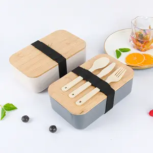 Wholesale Jnapanese Style Eco Biodegradable Food Grade PP Plastic single layer Bamboo Lid bento lunch box with bamboo lid