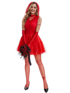 Disfraz de Halloween fantasma rojo vestido de novia tul Zombie traje de escenario resurrección Festival actuación disfraz vampiro - Product Image 5