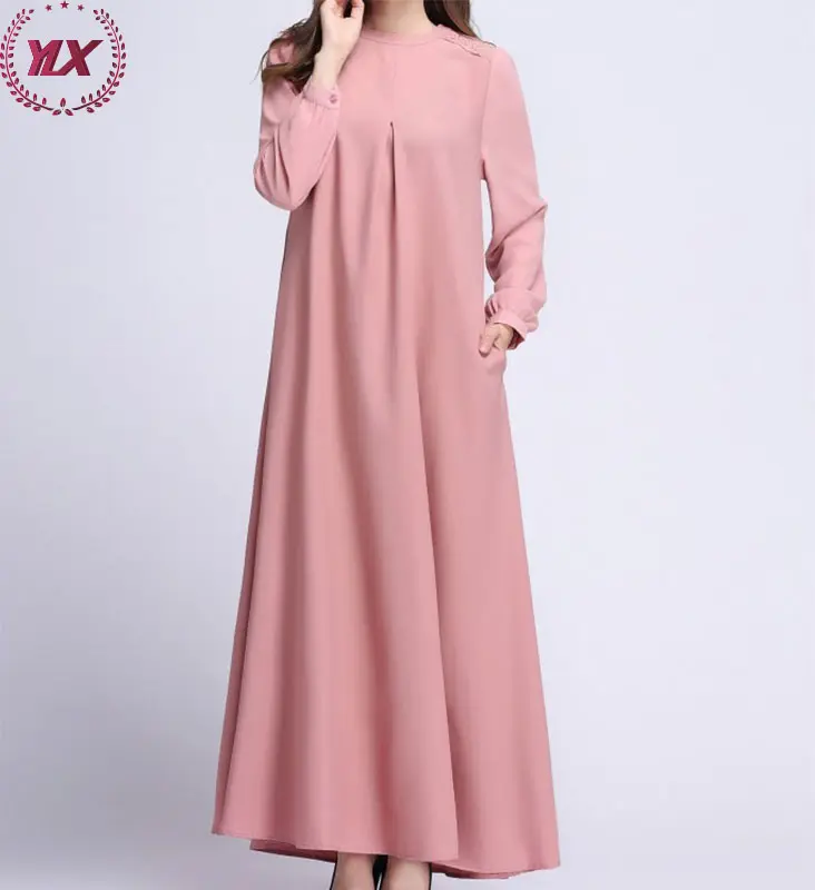 Diseño modesto mujeres musulmanas de alta calidad Dubai Abaya Maxi vestido árabe gasa Color sólido liso islámico turco Abaya vestido