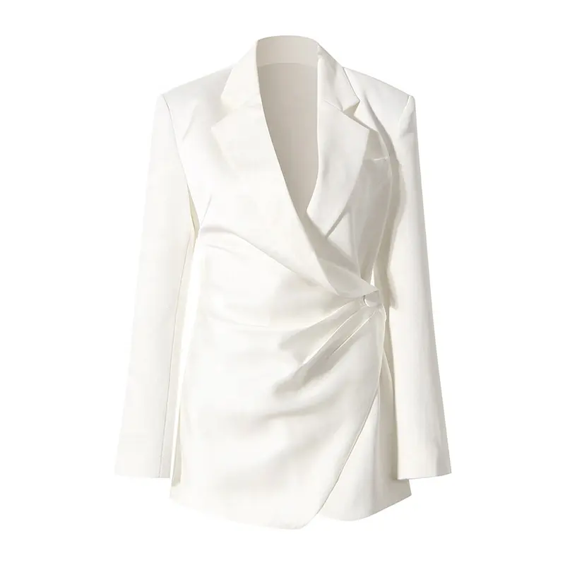 Bettergirl Fashion Womans Pleated White Jacket Long Sleeve Suit Trendy Ladies Blazer Dress Women's Blazers