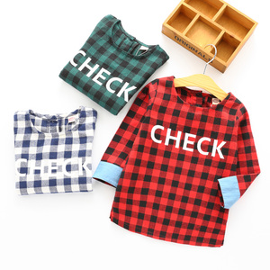 T-shirt à manches longues pour enfants, à carreaux, personnalisé, avec étiquette privée, ourlet long, fabriqué en Chine - Product Image 1