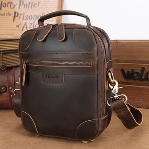 Bolso Bandolera de Cuero Genuino de <span class=keywords><strong>Vaca</strong></span> para Hombre Venta al por Mayor de Fábrica, Maletín de Hombro de Cuero Crazy Horse de Primera Calidad - Product Image 1