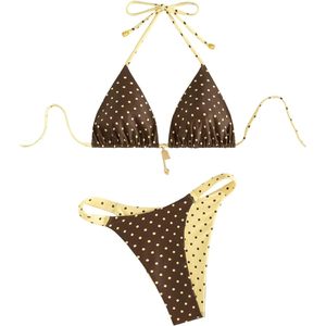 FOXA Women's 2 Piece Reversible Polka Dot <b>Bikini</b> <b>Set</b> Halter <b>String</b> High Cut Thong Swimwear Resort Wear - Product Image 1