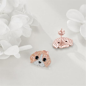Serie Perros - Novedad: Pendientes de botón minimalistas y exquisitos de aleación con micro pavé de diamantes de imitación, diseño <span class=keywords><strong>Beagle</strong></span>, accesorios versátiles para el día a día. - Product Image 3