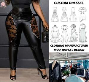 Pantalones de mujer de cintura alta con encaje, remaches decorativos, pantalones ajustados para discoteca y fiestas para damas. - Product Image 1