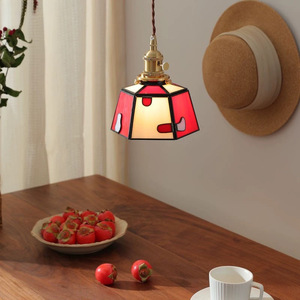 Lámpara Colgante de Latón con Vidrio Estampado Estilo Retro Japonés para Cafetería, Bar, Restaurante, Dormitorio - Product Image 4