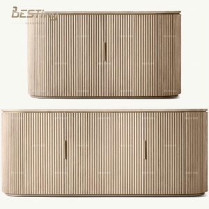 Meuble <span class=keywords><strong>de</strong></span> style classique moderne personnalisable, <span class=keywords><strong>salon</strong></span>, grande capacité, <span class=keywords><strong>buffet</strong></span> en bois massif à grille rayée - Product Image 4