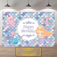Toile de fond décorative pour fête d'anniversaire de filles sur le thème de la princesse sirène, poster personnalisable, fond mural, bannière personnalisable, panneau KT numérique