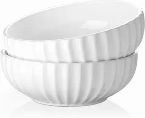 Cuencos grandes de cerámica blanca para servir, cuencos de porcelana hechos a mano para ensalada, para fiesta de cocina