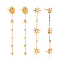 Gaovo Boucles d'oreilles pendantes en acier inoxydable avec chaîne étoilée pour femme, longues, en cristal, accessoire de mode, collection cadeau