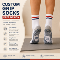 Chaussettes antidérapantes personnalisées pour femmes avec logo, pour ballet, yoga, pilates, mi-mollet, respirantes, tricotées, à revers rayé, avec grip pour le yoga