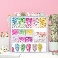 Boîte de 6 compartiments de strass pour ongles en résine colorée, style dessin animé 3D, à fond plat, breloques de luxe effet diamant