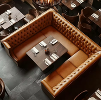 Meubles de restaurant de style rétro, banquette en cuir capitonné marron en forme de U pour restaurant haut de gamme, café, hôtel