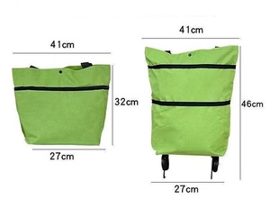 Custom Logo Screen Printed Oxford Cloth <b>Foldable</b> Shopping <b>Cart</b> Trolley Bag with Wheels Household Use - Product Image 2