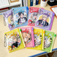 Pochette transparente en PVC avec fermeture éclair pour badges, style anime, porte-cartes photo Kpop, sac de rangement personnalisé pour badges de style japonais avec porte-clés