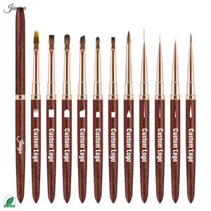 Ensemble <span class=keywords><strong>de</strong></span> pinceaux à ongles en nylon avec manche métallique brillant marron et logo personnalisé, pinceau liner et pinceau gel pour équipement <span class=keywords><strong>de</strong></span> salon - Product Image 1