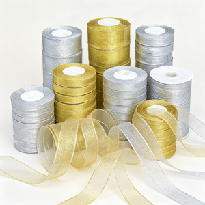 Cinta Metálica Hanfan en Rollo, Dorada y Plateada, con Hilo Brillante para Envolver Regalos de Navidad, Decoración de Fiestas, Manualidades, Venta al por Mayor - Product Image 1