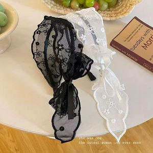 Serre-tête large en dentelle française avec nœud, bandeau estival pastoral en ruban, accessoire de cheveux élégant - Product Image 4