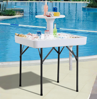 Nouvelle table de refroidisseur de glace carrée à 2 niveaux en plastique HDPE pliable pour l'extérieur avec plateau de rangement supérieur et jupe amovible