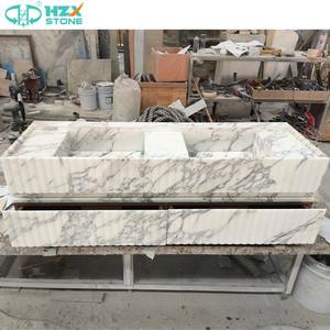 Évier de salle de bain en marbre blanc Arabescato naturel HZX Évier sur pied en marbre autoportant pour hôtel et maison - Product Image 1