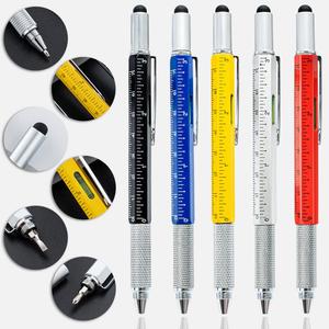 Stylo capacitif multifonction 6-en-1 en métal, stylo à bille promotionnel, logo personnalisé, usage universel, règle de mesure en gros - Product Image 1