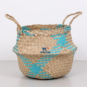 Vente en gros de panier pliable fait main en jonc de mer naturel vietnamien avec poignées pour cadeaux décoratifs pour la maison - Product Image 6