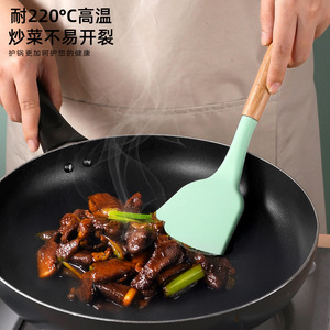 Silicone Spatula With Wooden Handle Non Stick Pan Ladle Strainer Rice Scoop High Temperature Resistant Kitchen <b>Utensil</b> Cooking - Product Image 4