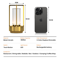 Lanterne de table LED portable de luxe à 3 couleurs, rechargeable, en cristal, pour restaurant extérieur, lampe d'ambiance