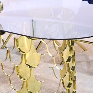 Mobili da ristorante da pranzo in vetro di lusso tavolo da matrimonio <span class=keywords><strong>tavoli</strong></span> da matrimonio con piano in vetro riflettente in acciaio inossidabile per eventi - Product Image 3