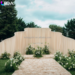 LEDA Outdoor Wedding Decor Backdrop Modern Milk <b>Silk</b> <b>Curtain</b> Metal Backdrop Stand Oatmeal-colored Large Wavy Wrought Iron Arch - Product Image 1