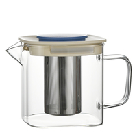 Théière en verre résistant à la chaleur avec infuseur en acier inoxydable, récipient chauffant, théière, bon goût clair, bouilloire, couvercle en silicone carré
