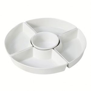 Plats de service rotatifs amovibles en céramique et porcelaine, compartimentés, pour fêtes, bols à collation en porcelaine blanche, pour fruits et snacks - Product Image 2