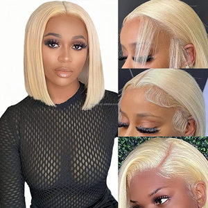 Perruque en cheveux humains lisses de type bob avec dentelle frontale 13x4, couleur platine <span class=keywords><strong>blonde</strong></span> 613, double trame, pour femmes européennes et américaines, usage quotidien - Product Image 4