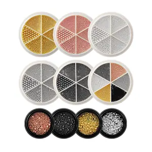 Mixed Sizes Gold Sliver Rose Steel Caviar Beads Nail Studs 3D Metal Nail Art Decorations Wheel Manicure Tools