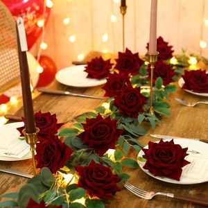 Wholesale Burgundy Roses <b>Artificial</b> Flowers Velvet Flowers with Long Stem Fake Roses for Valentine's Day Wedding Bridal <b>Bouquets</b> - Product Image 5