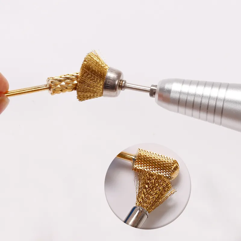 Nail Drill Bits Làm Sạch Bàn Chải Vàng Dây Đồng Brushes Điện Di Động Làm Móng Mài Head Burr Khoan Bụi Công Cụ Sạch